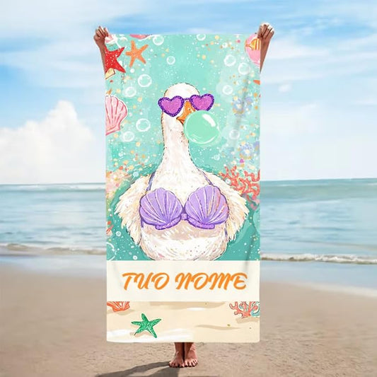 Vestin Telo da spiaggia personalizzato - PAPERA CON NOME PERSONALIZZATO - con Nome personalizzato - asciugamano da bagno asciugamano da piscina asciugamano da spiaggia per vacanze