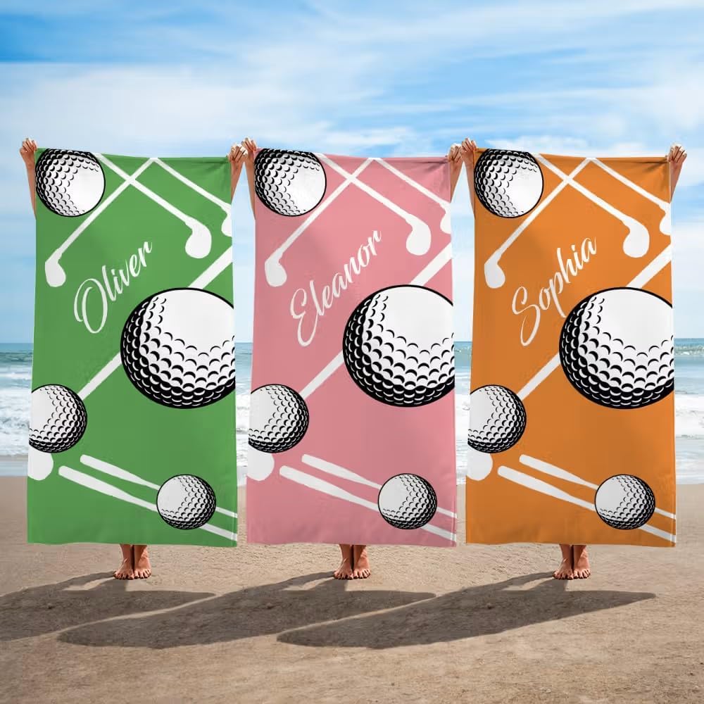 Vestin Telo da spiaggia personalizzato - MOTIVO CAMPO DA GOLF - con Nome personalizzato - asciugamano da bagno asciugamano da piscina asciugamano da spiaggia per vacanze