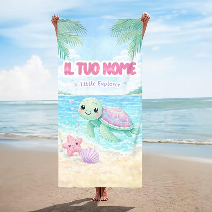 Vestin Telo da spiaggia personalizzato - TARTARUGA ROSA - con Nome personalizzato - asciugamano da bagno asciugamano da piscina asciugamano da spiaggia per vacanze
