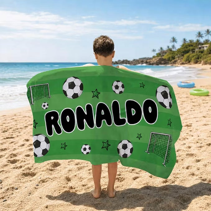 Vestin Telo da spiaggia personalizzato - CALCIO - con Nome personalizzato - asciugamano da bagno asciugamano da piscina asciugamano da spiaggia per vacanze