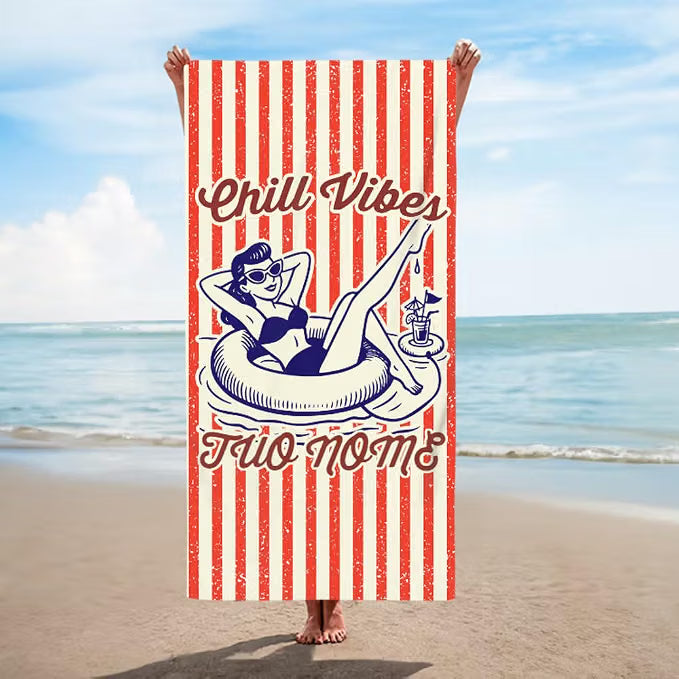 Vestin Telo da spiaggia personalizzato - CHILL VIBES MOD2 - con Nome personalizzato - asciugamano da bagno asciugamano da piscina asciugamano da spiaggia per vacanze