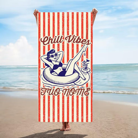 Vestin Telo da spiaggia personalizzato - CHILL VIBES MOD2 - con Nome personalizzato - asciugamano da bagno asciugamano da piscina asciugamano da spiaggia per vacanze