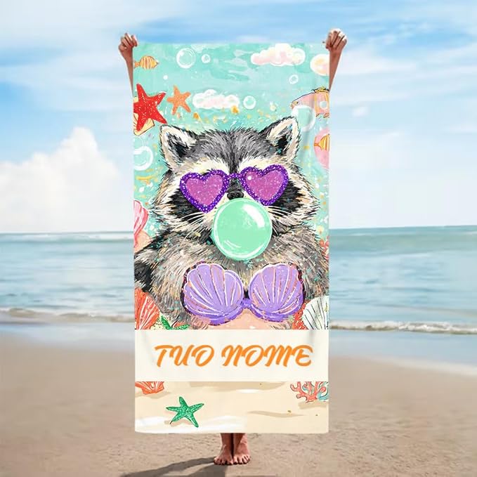 Vestin Telo da spiaggia personalizzato - PROCIONE CON NOME PERSONALIZZATO - con Nome personalizzato - asciugamano da bagno asciugamano da piscina asciugamano da spiaggia per vacanze