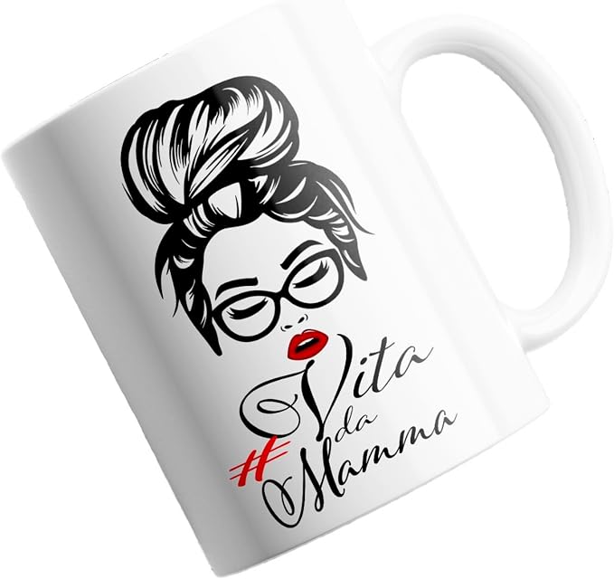 Tazza in ceramica Stampata - vita da mamma - Tazza 320 ml in Ceramica Bianca, Stampa in alta definizione Idea Regalo Originale e Unica MADE IN ITALY