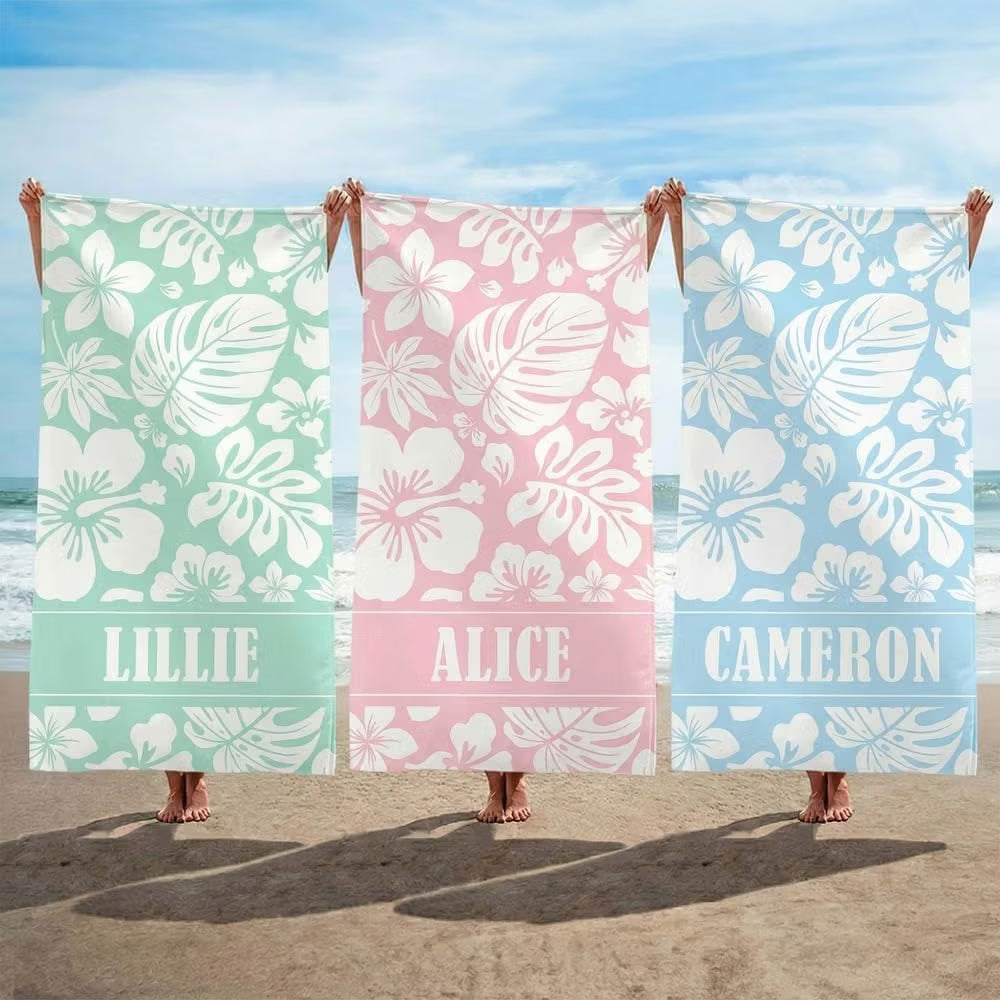 Vestin Telo da spiaggia personalizzato - STILE TROPICALE FLOREALE - con Nome personalizzato - asciugamano da bagno asciugamano da piscina asciugamano da spiaggia per vacanze