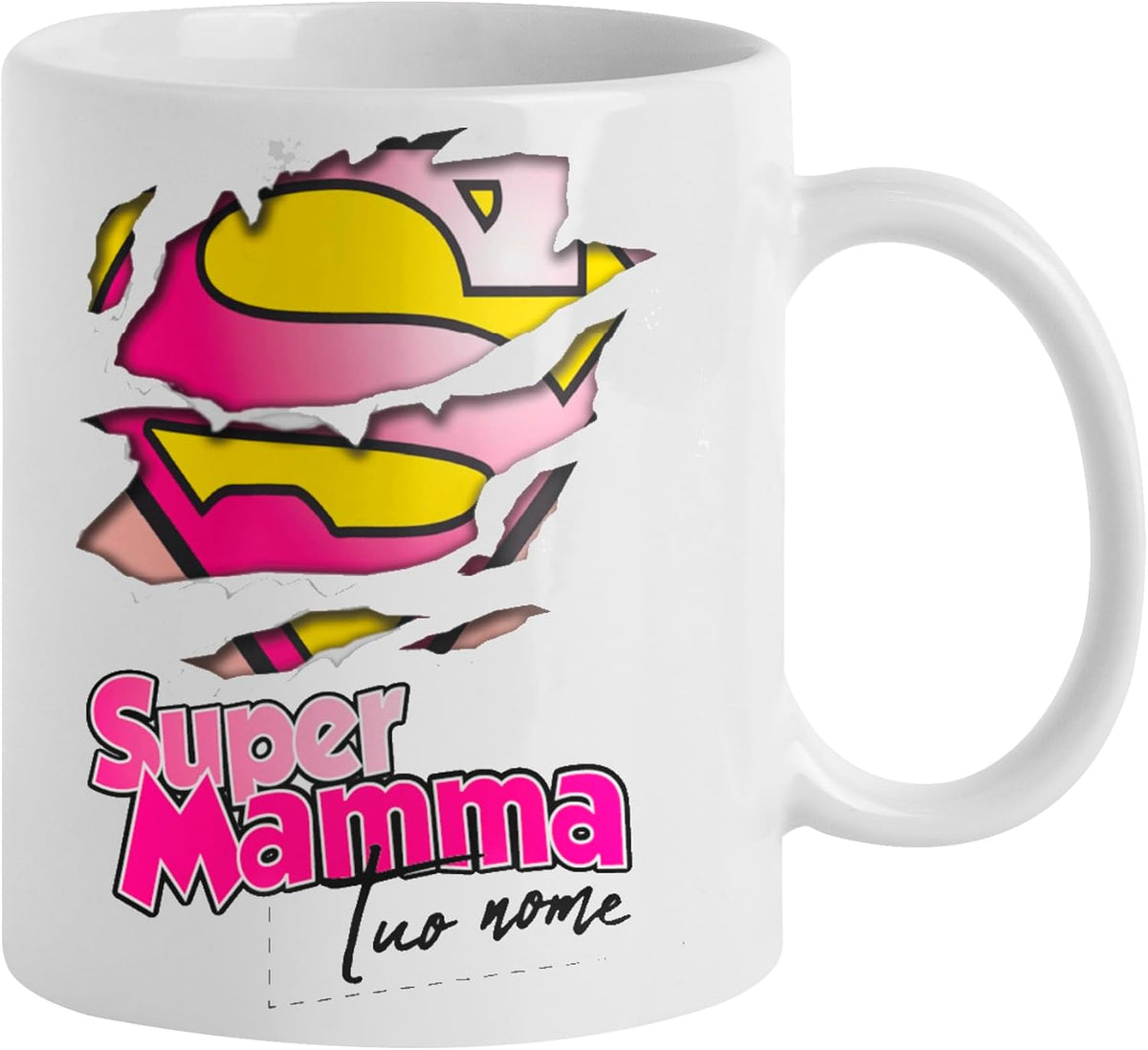 Tazza in ceramica Stampata - Super Mamma personalizzata con nome - Tazza 320 ml in Ceramica Bianca, Stampa in alta definizione Idea Regalo Originale e Unica MADE IN ITALY