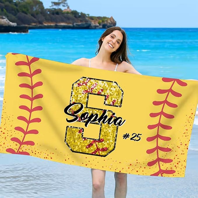 Vestin Telo da spiaggia personalizzato - MOTIVO PALLA DA BASEBALL - con Nome personalizzato - asciugamano da bagno asciugamano da piscina asciugamano da spiaggia per vacanze