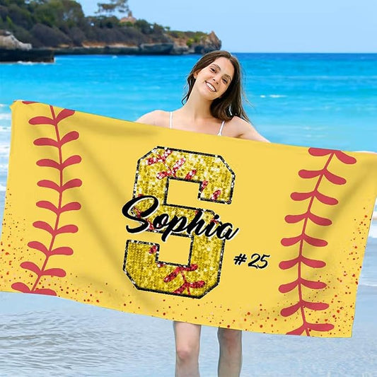 Vestin Telo da spiaggia personalizzato - MOTIVO PALLA DA BASEBALL - con Nome personalizzato - asciugamano da bagno asciugamano da piscina asciugamano da spiaggia per vacanze