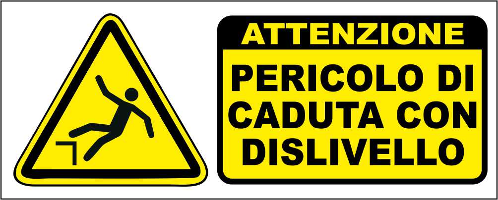 PERICOLO DI CADUTA CON DISLIVELLO - CARTELLO SEGNALETICO UNI ISO 7010 in Adesivo Resistente, Pannello in Forex, Pannello In Alluminio
