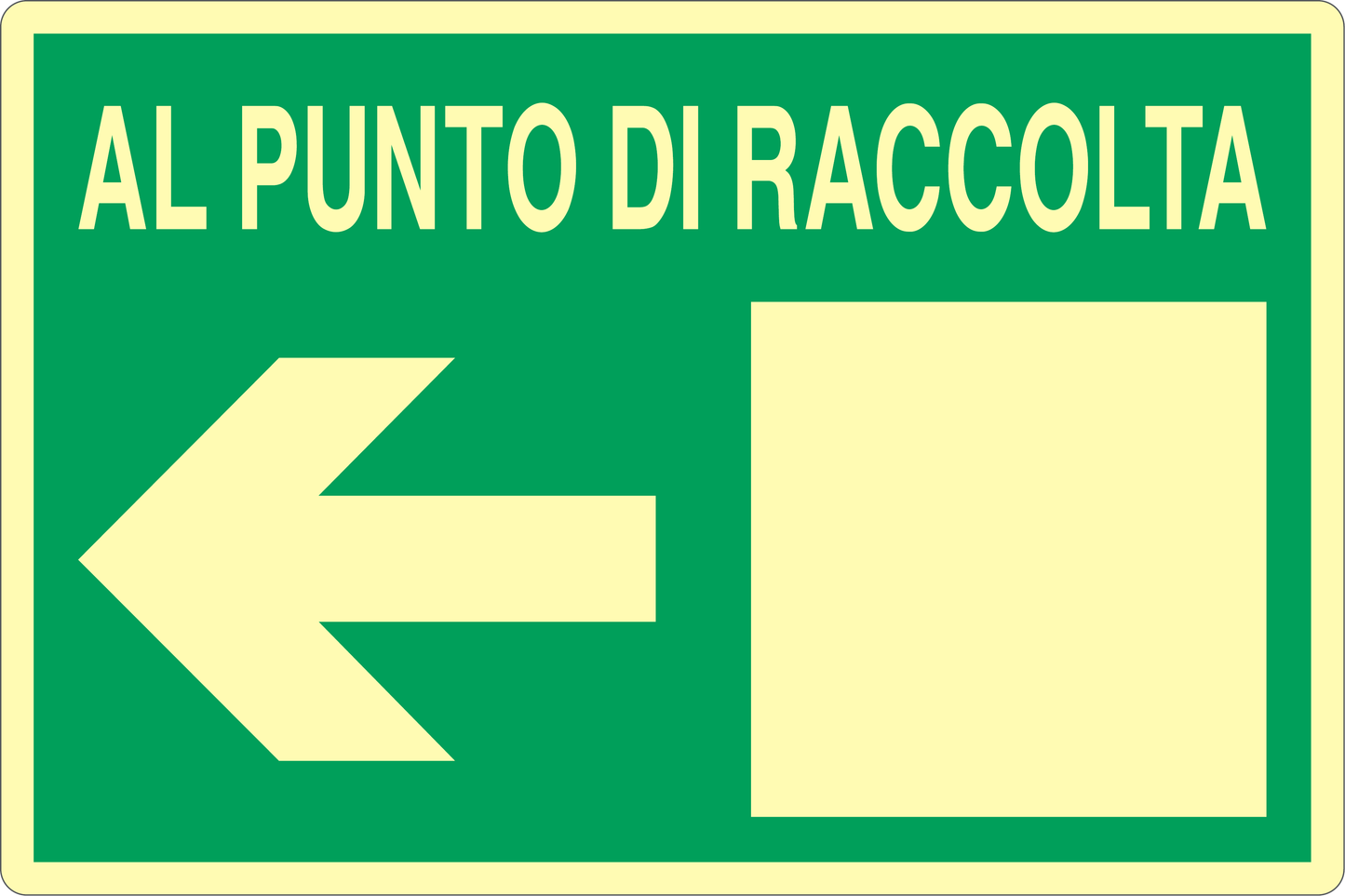 GLOBAL CARTELLO SEGNALETICO LUMINESCENTE - AL PUNTO DI RACCOLTA FRECCIA SINISTRA - Adesivo Luminescente O Pannello Rigido Luminescente