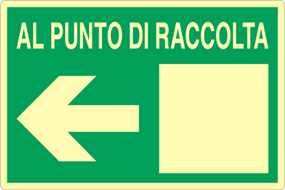 GLOBAL CARTELLO SEGNALETICO LUMINESCENTE - AL PUNTO DI RACCOLTA FRECCIA SINISTRA - Adesivo Luminescente O Pannello Rigido Luminescente