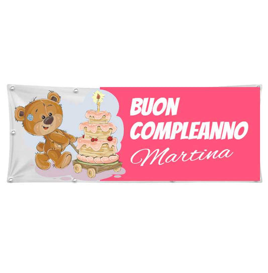 GLOBAL STRISCIONE FONDALE COMPLEANNO - BUON COMPLEANNO BAMBINA CON NOME PERSONALIZZATO - IN CARTA O IN BANNER PVC ANCHE DA ESTERNO GARANZIA 5 ANNI