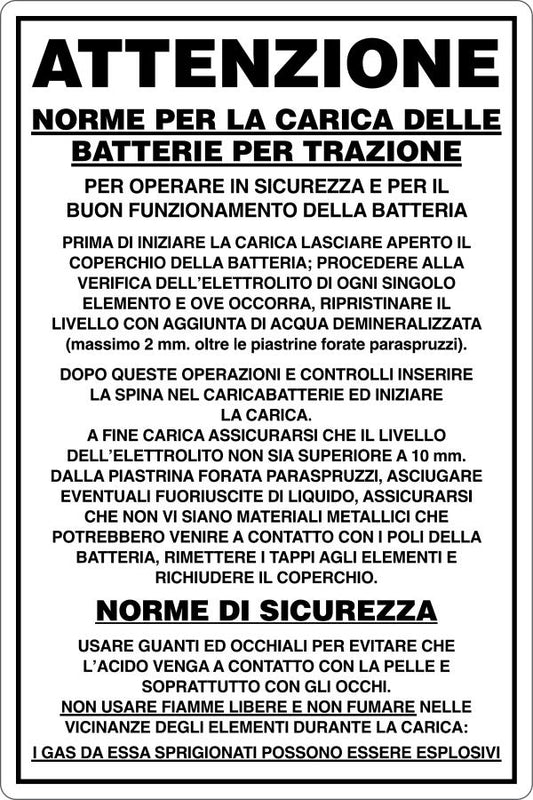 GLOBAL CARTELLO SEGNALETICO - NORME DI SICUREZZA PER CARICA BATTERIE - Adesivo Resistente, Pannello in Forex, Pannello In Alluminio