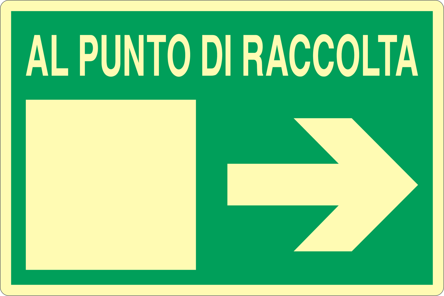 GLOBAL CARTELLO SEGNALETICO LUMINESCENTE - AL PUNTO DI RACCOLTA FRECCIA DESTRA - Adesivo Luminescente O Pannello Rigido Luminescente