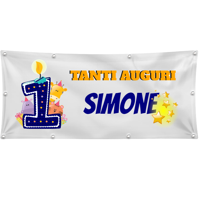 GLOBAL STRISCIONE FONDALE COMPLEANNO - COMPLEANNO CON NOME ED ETÀ PERSONALIZZATI - IN CARTA O IN BANNER PVC ANCHE DA ESTERNO GARANZIA 5 ANNI