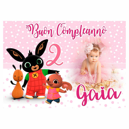 GLOBAL STRISCIONE FONDALE COMPLEANNO - Bing Bambina - STRISCIONE PERSONALIZZATO IN CARTA O IN BANNER PVC ANCHE DA ESTERNO GARANZIA 5 ANNI
