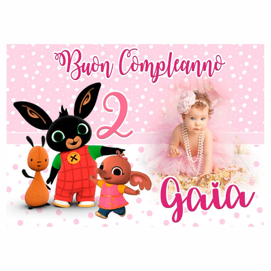 GLOBAL STRISCIONE FONDALE COMPLEANNO - Bing Bambina - STRISCIONE PERSONALIZZATO IN CARTA O IN BANNER PVC ANCHE DA ESTERNO GARANZIA 5 ANNI