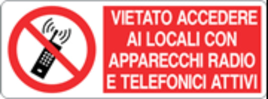 VIETATO ACCEDERE AI LOCALI CON APPARECCHI - CARTELLO SEGNALETICO UNI ISO 7010 in Adesivo, Pannello in Forex, Pannello In Alluminio