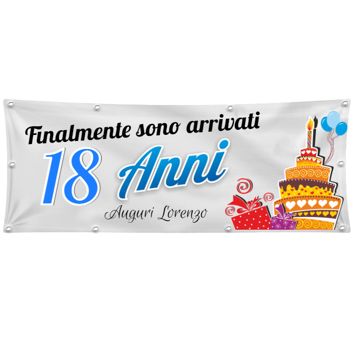 GLOBAL STRISCIONE FONDALE COMPLEANNO - COMPLEANNO 18 ANNI - CON NOME PERSONALIZZATO IN CARTA O IN BANNER PVC ANCHE DA ESTERNO GARANZIA 5 ANNI