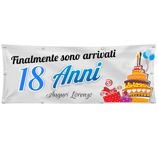 GLOBAL STRISCIONE FONDALE COMPLEANNO - COMPLEANNO 18 ANNI - CON NOME PERSONALIZZATO IN CARTA O IN BANNER PVC ANCHE DA ESTERNO GARANZIA 5 ANNI