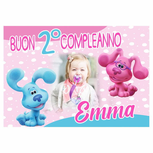 GLOBAL STRISCIONE FONDALE COMPLEANNO - Blue’s Clues e Magenta Layered - STRISCIONE PERSONALIZZATO IN CARTA O IN BANNER PVC ANCHE DA ESTERNO GARANZIA 5 ANNI