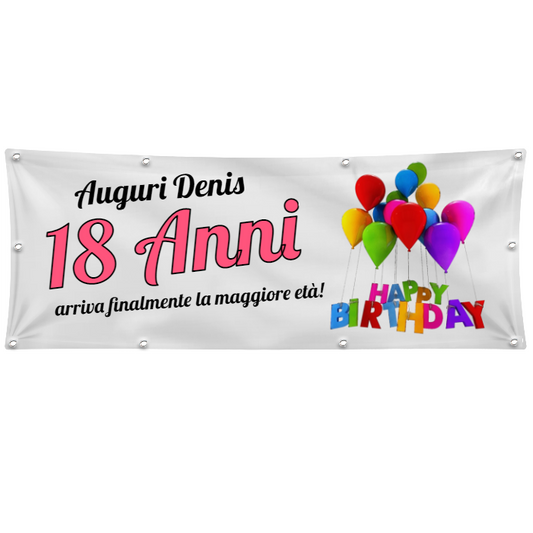 GLOBAL STRISCIONE FONDALE COMPLEANNO - COMPLEANNO 18 ANNI MOD 2 - CON NOME PERSONALIZZATO IN CARTA O IN BANNER PVC ANCHE DA ESTERNO GARANZIA 5 ANNI