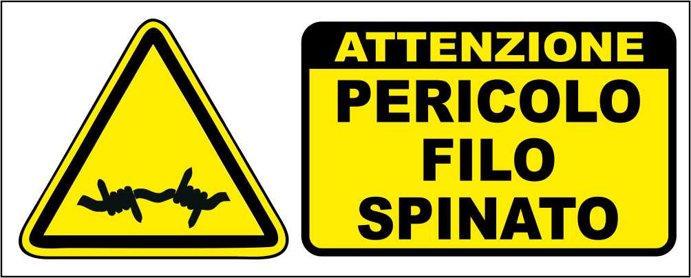 PERICOLO FILO SPINATO - CARTELLO SEGNALETICO UNI ISO 7010 in Adesivo Resistente, Pannello in Forex, Pannello In Alluminio