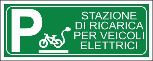 STAZIONE DI RICARICA VEICOLI ELETTRICI CON SIMBOLO BICI - CARTELLO SEGNALETICO UNI ISO 7010 in Adesivo Resistente, Pannello in Forex, Pannello In Alluminio