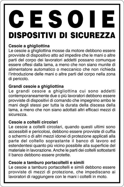 GLOBAL CARTELLO SEGNALETICO - CESOIE - DISPOSITIVI DI SICUREZZA - Adesivo Resistente, Pannello in Forex, Pannello In Alluminio