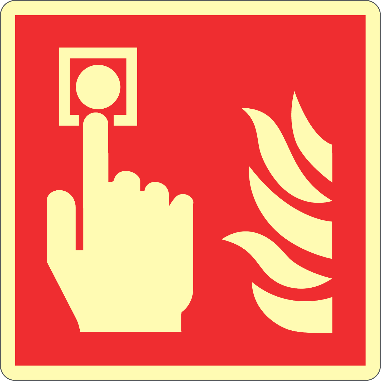 GLOBAL CARTELLO SEGNALETICO LUMINESCENTE QUADRATO - SIMBOLO PULSANTE ALLARME ANTINCENDIO - Adesivo Luminescente O Pannello Rigido Luminescente
