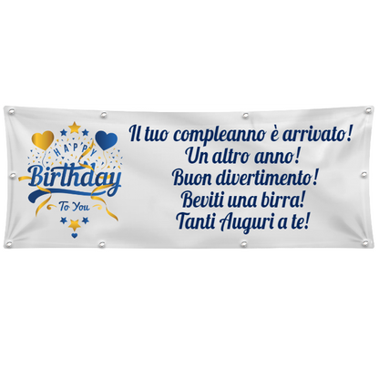 GLOBAL STRISCIONE FONDALE COMPLEANNO - COMPLEANNO - IN CARTA O IN BANNER PVC ANCHE DA ESTERNO GARANZIA 5 ANNI