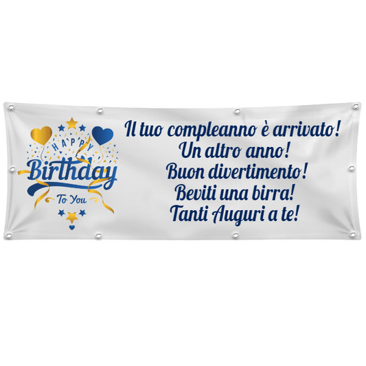 GLOBAL STRISCIONE FONDALE COMPLEANNO - COMPLEANNO - IN CARTA O IN BANNER PVC ANCHE DA ESTERNO GARANZIA 5 ANNI