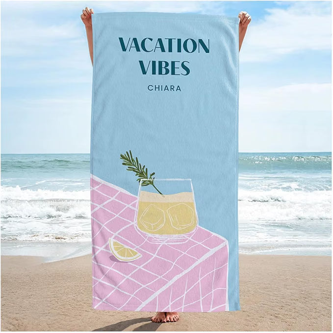 Vestin Telo da spiaggia personalizzato - DRINK E NOME - con Nome personalizzato - asciugamano da bagno asciugamano da piscina asciugamano da spiaggia per vacanze