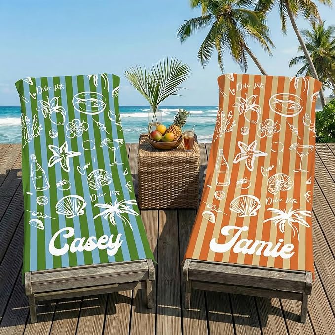 Vestin Telo da spiaggia personalizzato - OCEANO CON STRISCE COLORATE - con Nome personalizzato - asciugamano da bagno asciugamano da piscina asciugamano da spiaggia per vacanze