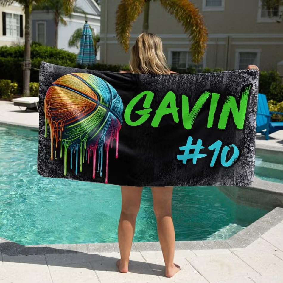 Vestin Telo da spiaggia personalizzato - PALLA DI BASKET GRAFFITI - con Nome personalizzato - asciugamano da bagno asciugamano da piscina asciugamano da spiaggia per vacanze