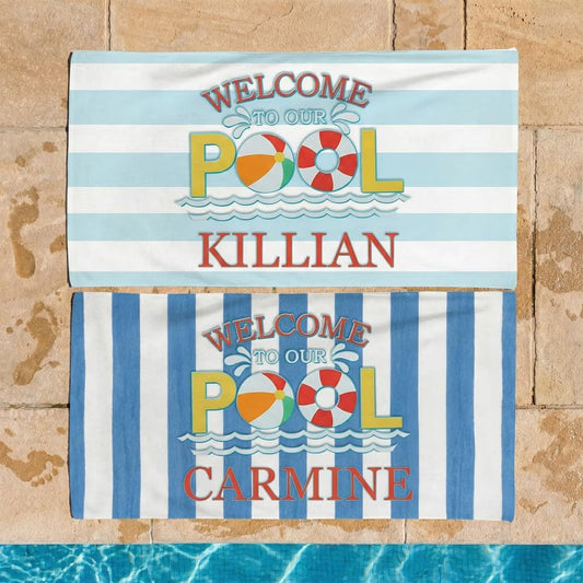 Vestin Telo da spiaggia personalizzato - BENVENUTO IN PISCINA - con Nome personalizzato - asciugamano da bagno asciugamano da piscina asciugamano da spiaggia per vacanze