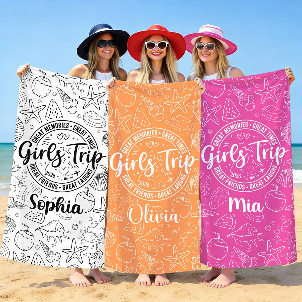 Vestin Telo da spiaggia personalizzato - VIAGGIO RAGAZZA - con Nome personalizzato - asciugamano da bagno asciugamano da piscina asciugamano da spiaggia per vacanze