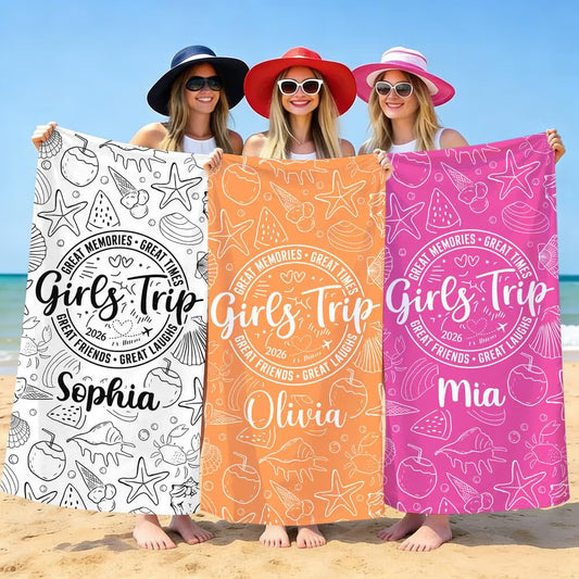 Vestin Telo da spiaggia personalizzato - VIAGGIO RAGAZZA - con Nome personalizzato - asciugamano da bagno asciugamano da piscina asciugamano da spiaggia per vacanze