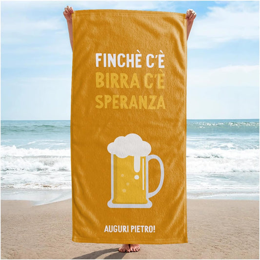 Vestin Telo da spiaggia personalizzato - FINCHÈ C'È BIRRA C'È SPERANZA - DRINK E NOME - con Nome personalizzato - asciugamano da bagno asciugamano da piscina asciugamano da spiaggia per vacanze