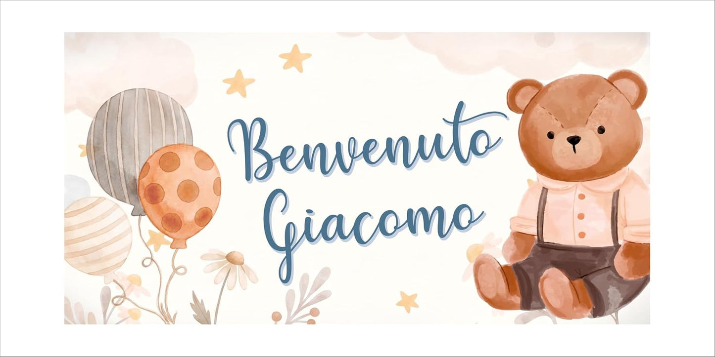 GLOBAL STRISCIONE FONDALE NASCITA -  BENVENUTO MOD. 1 - STRISCIONE PERSONALIZZATO IN CARTA O IN BANNER PVC ANCHE DA ESTERNO GARANZIA 5 ANNI