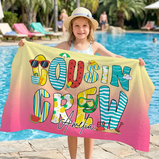 Vestin Telo da spiaggia personalizzato - COUSIN CREW - con Nome personalizzato - asciugamano da bagno asciugamano da piscina asciugamano da spiaggia per vacanze