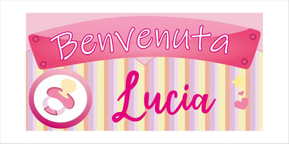 GLOBAL STRISCIONE FONDALE NASCITA -  BENVENUTA MOD. 2 - STRISCIONE PERSONALIZZATO IN CARTA O IN BANNER PVC ANCHE DA ESTERNO GARANZIA 5 ANNI
