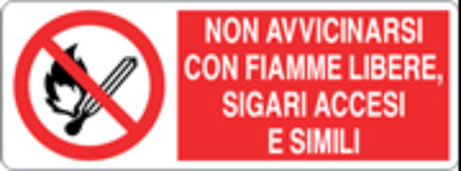 NON AVVICINARSI CON FIAMME LIBERE SIGARI ACCESI - CARTELLO SEGNALETICO UNI ISO 7010 in Adesivo, Pannello in Forex, Pannello In Alluminio