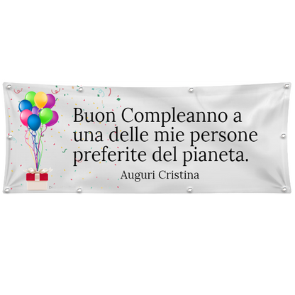 GLOBAL STRISCIONE FONDALE COMPLEANNO - COMPLEANNO - CON NOME PERSONALIZZATO IN CARTA O IN BANNER PVC ANCHE DA ESTERNO GARANZIA 5 ANNI