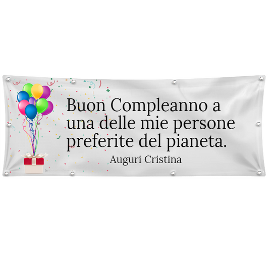 GLOBAL STRISCIONE FONDALE COMPLEANNO - COMPLEANNO - CON NOME PERSONALIZZATO IN CARTA O IN BANNER PVC ANCHE DA ESTERNO GARANZIA 5 ANNI