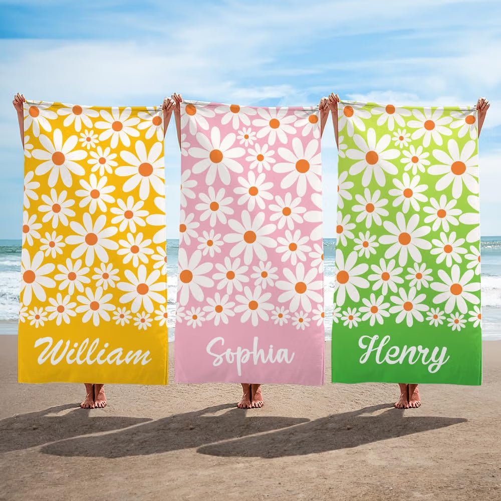 Vestin Telo da spiaggia personalizzato - MARGHERITE - con Nome personalizzato - asciugamano da bagno asciugamano da piscina asciugamano da spiaggia per vacanze
