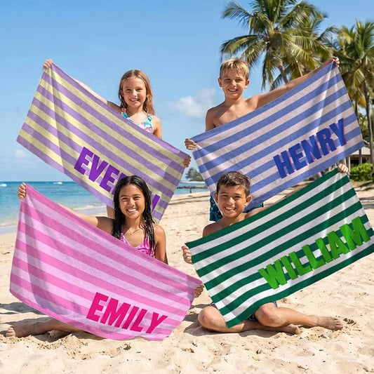 Vestin Telo da spiaggia personalizzato - STRISCE COLORATE - con Nome personalizzato - asciugamano da bagno asciugamano da piscina asciugamano da spiaggia per vacanze