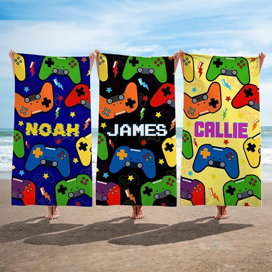 Vestin Telo da spiaggia personalizzato - GAMEPAD MULTICOLORE - con Nome personalizzato - asciugamano da bagno asciugamano da piscina asciugamano da spiaggia per vacanze