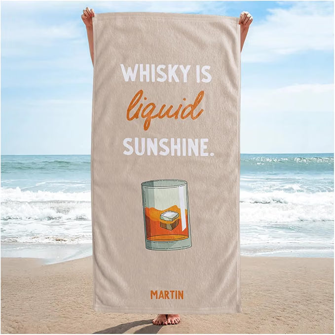 Vestin Telo da spiaggia personalizzato - WHISKY IS LIQUID SUNSHINE - DRINK E NOME - con Nome personalizzato - asciugamano da bagno asciugamano da piscina asciugamano da spiaggia per vacanze