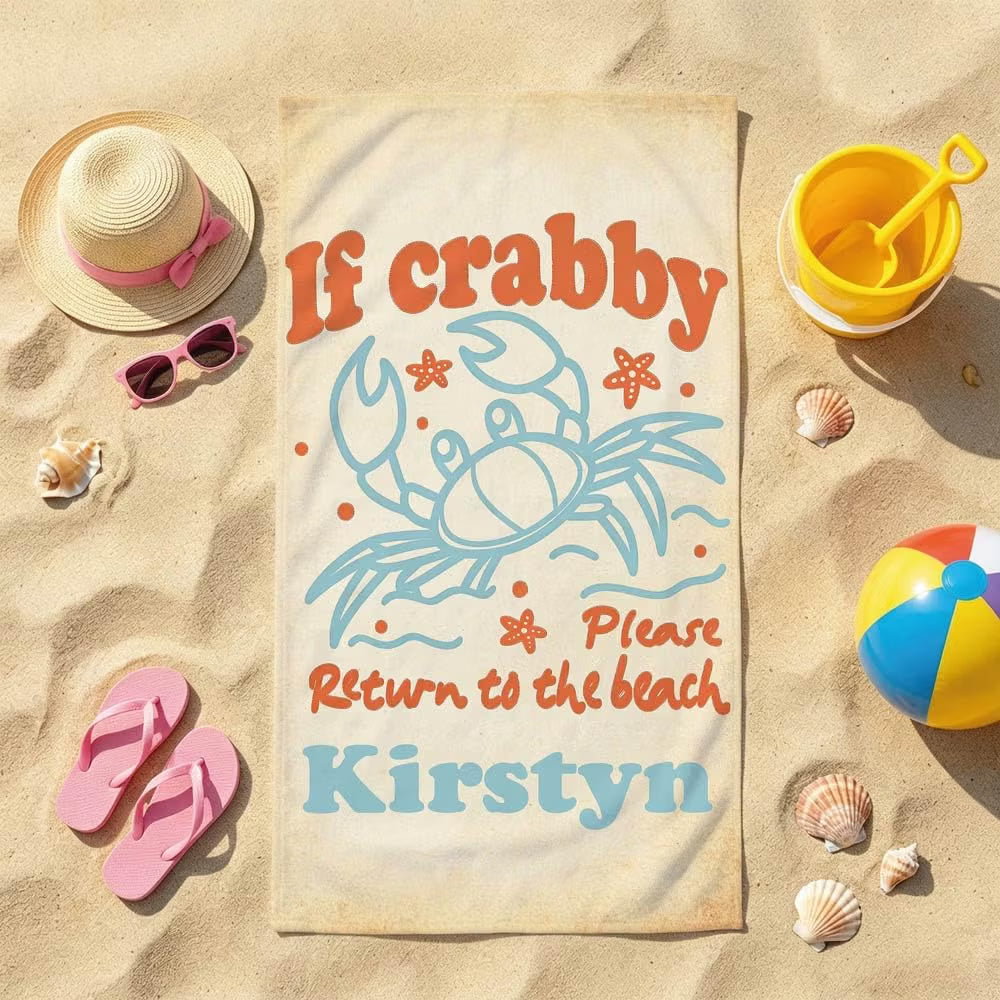 Vestin Telo da spiaggia personalizzato - CRABBY - con Nome personalizzato - asciugamano da bagno asciugamano da piscina asciugamano da spiaggia per vacanze
